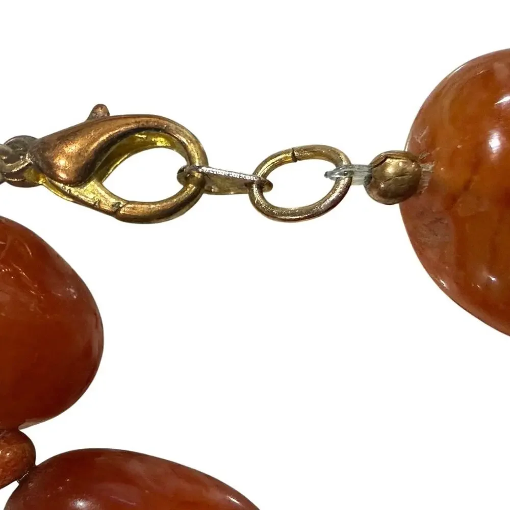 Vintage Korea Carnelian Rose Pendant Necklace Hand Carved Statement Floral 111g